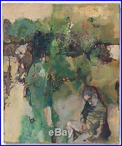 Cara Costea philippe huile sur toile signée 1967 L'enfant dans le jardin art