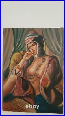 Carré Dame Femme D'Auteur G. Saad 50x70 Peinture Huile sur Toile Avec Cadre