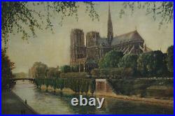 Cathédrale Notre Dame de Paris peinture huile sur toile 1954 signée avec cadre