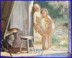 Cesare Bacchi Tableau Femme Nue Modele Atelier Art Deco Oil Painting Nude Woman