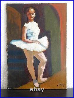 Charmante Peinture Signée J. Person-vers 1950/1960-portrait De Jeune Danseuse