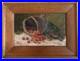 Charmante peinture souvenir cerises et panier sur toile signée datée mars 1916