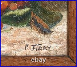 Charmante peinture souvenir cerises et panier sur toile signée datée mars 1916