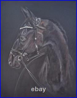 Cheval Noir tableau peinture acrylique sur toile 50x40