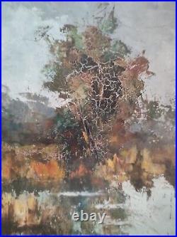 Claude MOURIER (1930-) L'étang de Verrières huile sur toile post impressioni