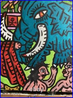 Corrida En Prehistoire -peinture Art Brut Sur Toile Du Peintre Visto