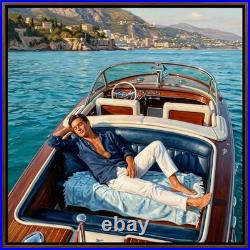 DELON SUR LE RIVA 40x40 cm Peinture Acrylique Originale