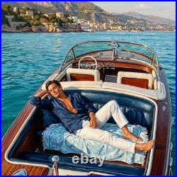 DELON SUR LE RIVA 40x40 cm Peinture Acrylique Originale