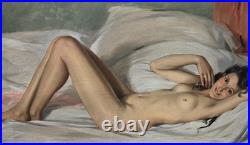 Daniel SABATER Y SALABERT. Nu féminin allongé. Peinture huile sur toile signée