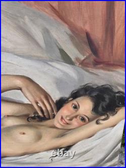 Daniel SABATER Y SALABERT. Nu féminin allongé. Peinture huile sur toile signée