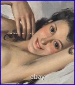Daniel SABATER Y SALABERT. Nu féminin allongé. Peinture huile sur toile signée