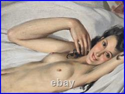 Daniel SABATER Y SALABERT. Nu féminin allongé. Peinture huile sur toile signée