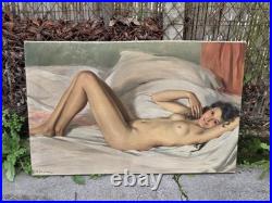 Daniel SABATER Y SALABERT. Nu féminin allongé. Peinture huile sur toile signée