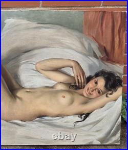 Daniel SABATER Y SALABERT. Nu féminin allongé. Peinture huile sur toile signée