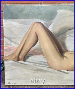 Daniel SABATER Y SALABERT. Nu féminin allongé. Peinture huile sur toile signée