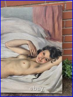 Daniel SABATER Y SALABERT. Nu féminin allongé. Peinture huile sur toile signée