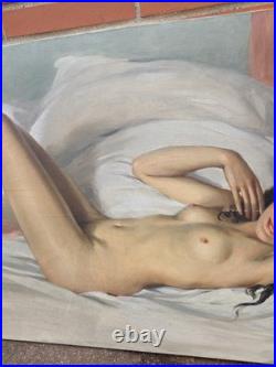 Daniel SABATER Y SALABERT. Nu féminin allongé. Peinture huile sur toile signée