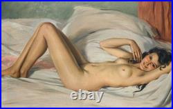 Daniel SABATER Y SALABERT. Nu féminin allongé. Peinture huile sur toile signée