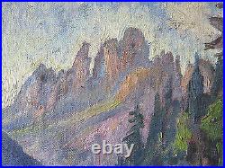 Dolomiti Paysage Alpes Montagnes Peinture Huile sur Toile Vieux tableau à P22