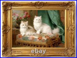 Duo de chats persans blancs face à la fenêtre fleurie? 40x30 cm