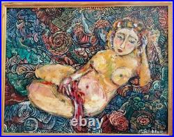 E. Scholar, Peinture Nu Huile Sur Toile Avec Le Cadre 94-75cm