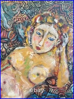 E. Scholar, Peinture Nu Huile Sur Toile Avec Le Cadre 94-75cm