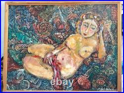 E. Scholar, Peinture Nu Huile Sur Toile Avec Le Cadre 94-75cm