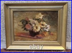 Ecole Française. Tableau signé. Composition de Fleurs. Peinture huile sur toile