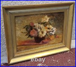 Ecole Française. Tableau signé. Composition de Fleurs. Peinture huile sur toile