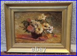 Ecole Française. Tableau signé. Composition de Fleurs. Peinture huile sur toile