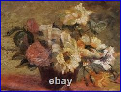 Ecole Française. Tableau signé. Composition de Fleurs. Peinture huile sur toile