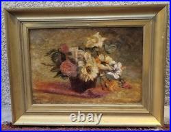 Ecole Française. Tableau signé. Composition de Fleurs. Peinture huile sur toile