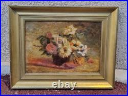 Ecole Française. Tableau signé. Composition de Fleurs. Peinture huile sur toile