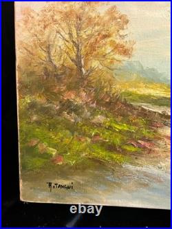 Ecole expressionniste XXè Huile sur toile R Tangui Paysage rivière 1930