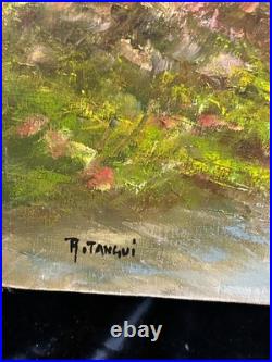 Ecole expressionniste XXè Huile sur toile R Tangui Paysage rivière 1930