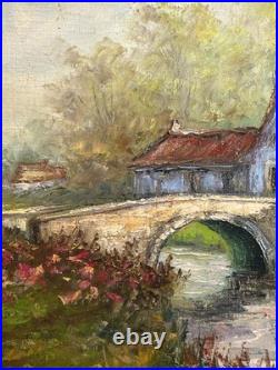 Ecole expressionniste XXè Huile sur toile R Tangui Paysage rivière 1930