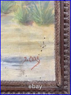 Ecran de cheminée à décor d'échassier, huile sur toile, peinture signée, XIXe