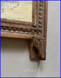 Ecran de cheminée à décor d'échassier, huile sur toile, peinture signée, XIXe