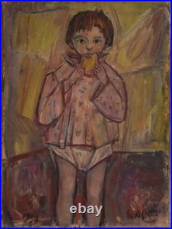 Edouard Righetti (1924-2001) huile sur toile Pascale à la brioche