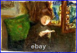 Edouard Vuillard proche de. Belle HST vers 1900 Femme Lisant Nettoyé