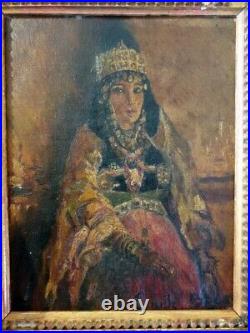 Emile Baes Huile sur toile Portrait d'une orientale tableau peinture art cote