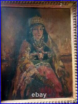 Emile Baes Huile sur toile Portrait d'une orientale tableau peinture art cote