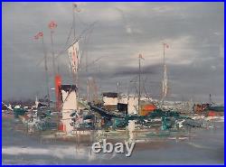Emile GERARD Huile sur Toile 56.5x40cm Tableau 1968 Marine Bateaux Mer voiliers