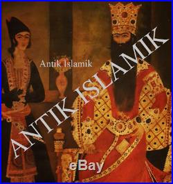 Empereur Perse Fath Ali Shah Kajar Antique Islamic Grande Peinture Qajar HST XXE