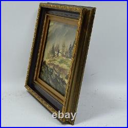 Env. 1950 Ancienne peinture à l'huile Paysage de montagne avec un chalet 37x30cm