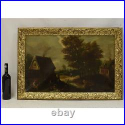 Environ 1900Peinture ancienne à l'huile Paysage S. SIMONS d'après D. Teniers 92x64