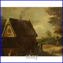 Environ 1900Peinture ancienne à l'huile Paysage S. SIMONS d'après D. Teniers 92x64