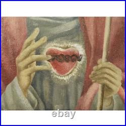 Environ 1940 Peinture ancienne à l'huile Le Coeur de Jésus 58x44 cm