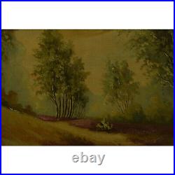 Environ 1940 Peinture ancienne à l'huile sur toile paysage forestier 81x62 cm