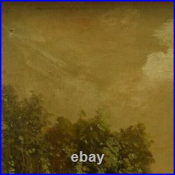 Environ 1940 Peinture ancienne à l'huile sur toile paysage forestier 81x62 cm